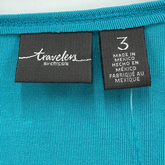 Travelers By Chicos Tunic Top Womens Short Sleeve Asymmetrical Cozumel Blue XL - Picture 8 of 10